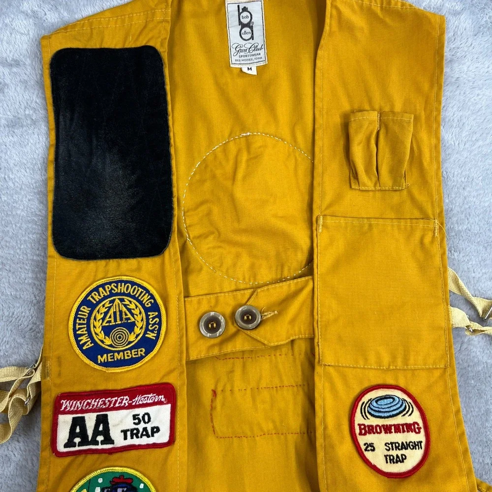 Bob Allen Vintage Patched Shooting Vest M Yellow Men Trap Skeet Gorpcore Hunting - Picture 2 of 13
